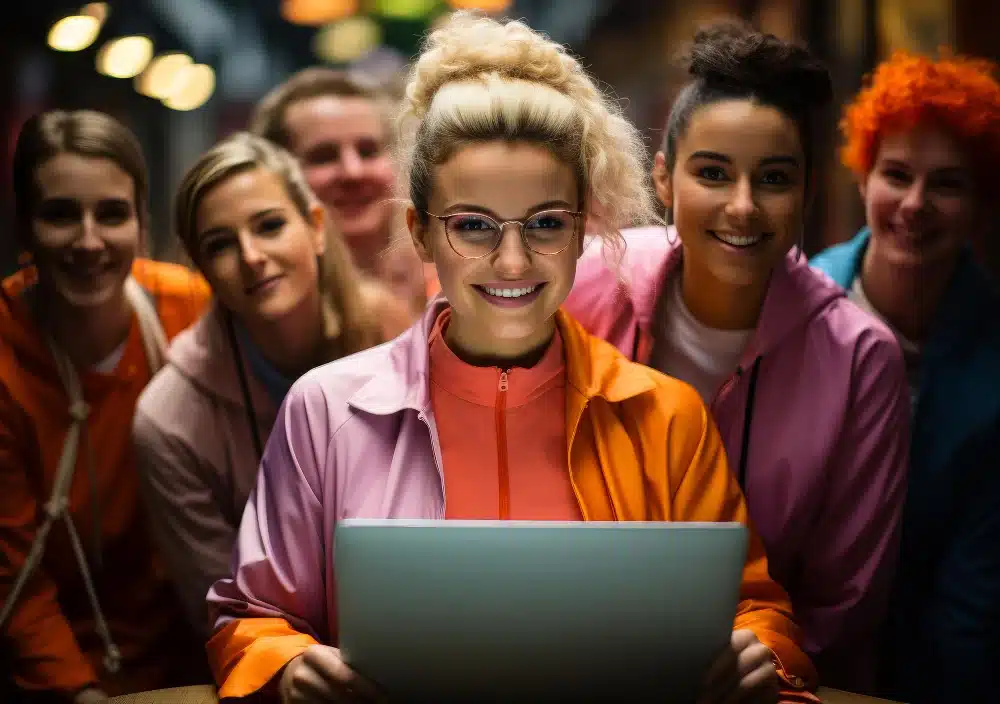 team looking at a screen